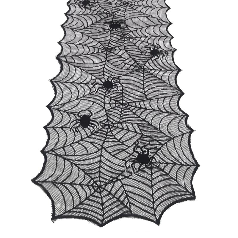 Spooky Halloween Party Decoration Black Lace Spiderweb Table Runner for Festival Atmospheres Tablecloth Decors