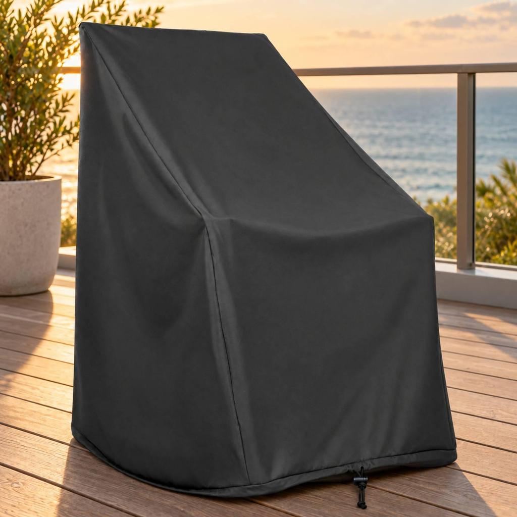 Sloped-Top Chair Cover Easy to Store Drawstring Black for Patio, Garden
