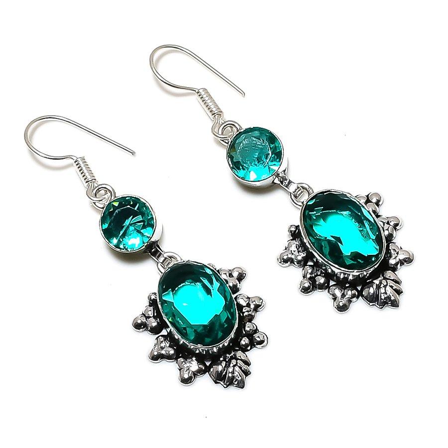 

Ювелирные серьги ручной работы из стерлингового серебра 925 пробы с натуральным зеленым турмалином 2,13 дюйма I5v40