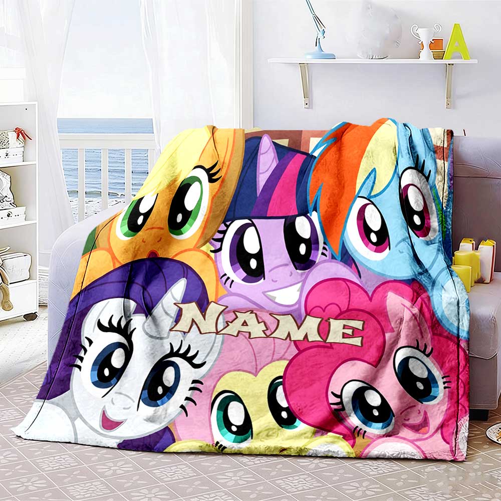 Little Pony (9) Customize Text Blanket Throw Customizable Blanket Comfortable for Seaside Sofa Couch Chair Four Seasons Universal