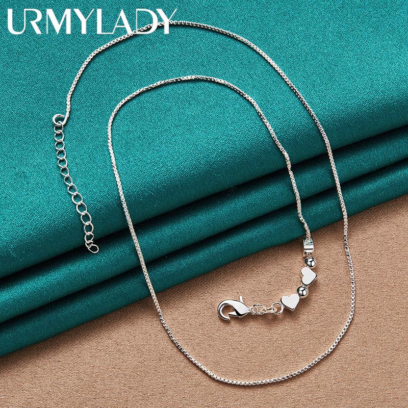 URMYLADY 925 Sterling Silver Heart Snake Chain Charm Necklace For Women Jewelry