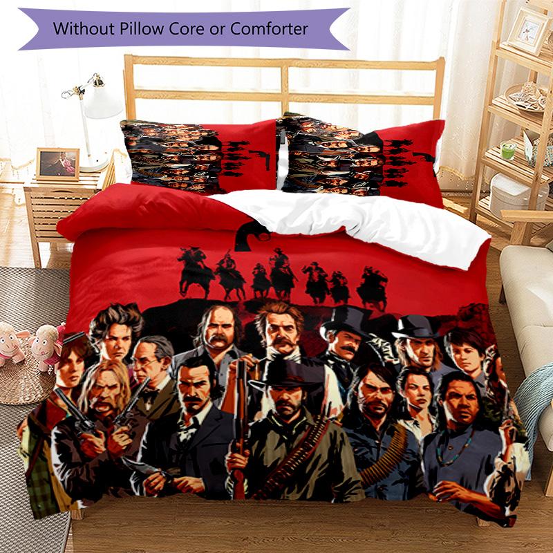 Juego de ropa de cama con estampado Red Dead Redemption de 3 piezas, juego de funda nórdica incluye funda nórdica y fundas de almohada, decoración de dormitorio perfecta para todas las estaciones y regalo