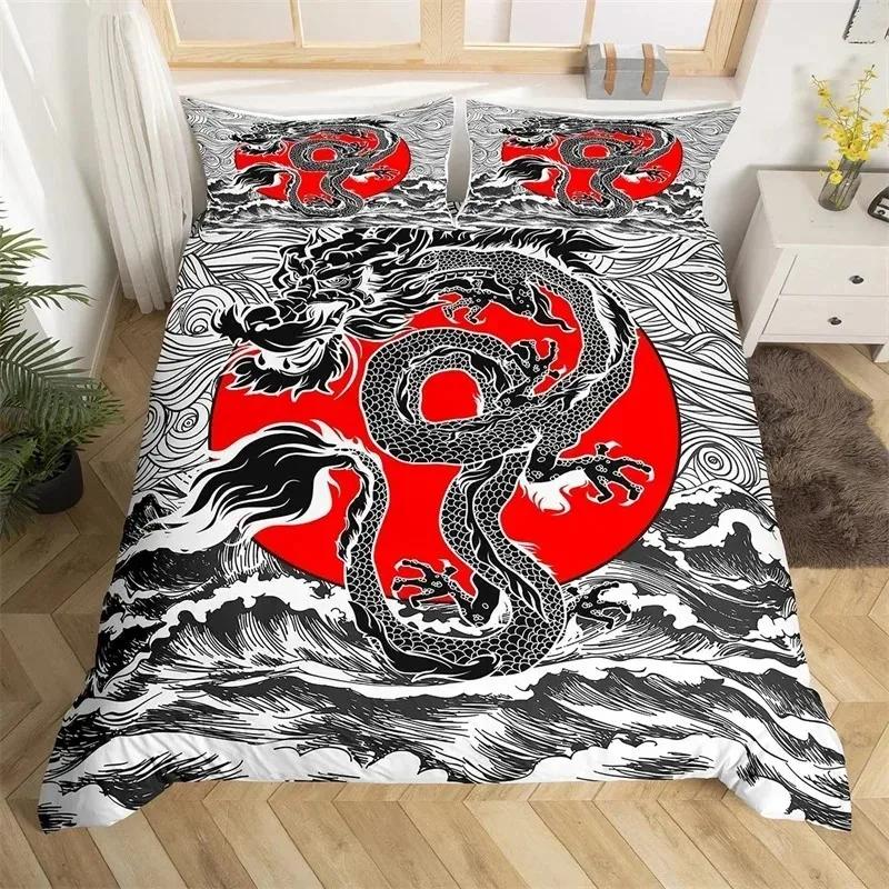 Japanese Ukiyoe Bedding Set White Fox Blossoms Floral Duvet Cover Polyester Galaxy Exotic Animal Comforter Cover Twin Queen Size