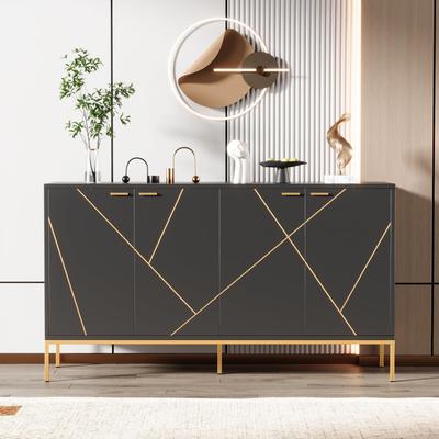 Buffet Commode 4 portes, design linéaire moderne, poignées en métal, pieds de cadre, 150x40x80 cm, salon/chambre/couloirs/cuisine