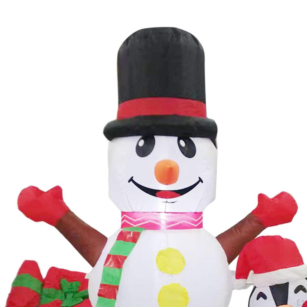 Christmas Inflatable Snowman with Penguins Cute Giant Snow Man Hat & Scarf Lighted Outdoor