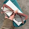 Personalized Cat Eye Pochromic Reading Glasses Women Fashion Color Changing Anti Blue Light Eyeglasses Decorative Sunglasses