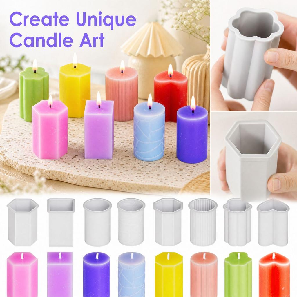 Silicone Pillar Candle 8 Piece Set for DIY Candle Making