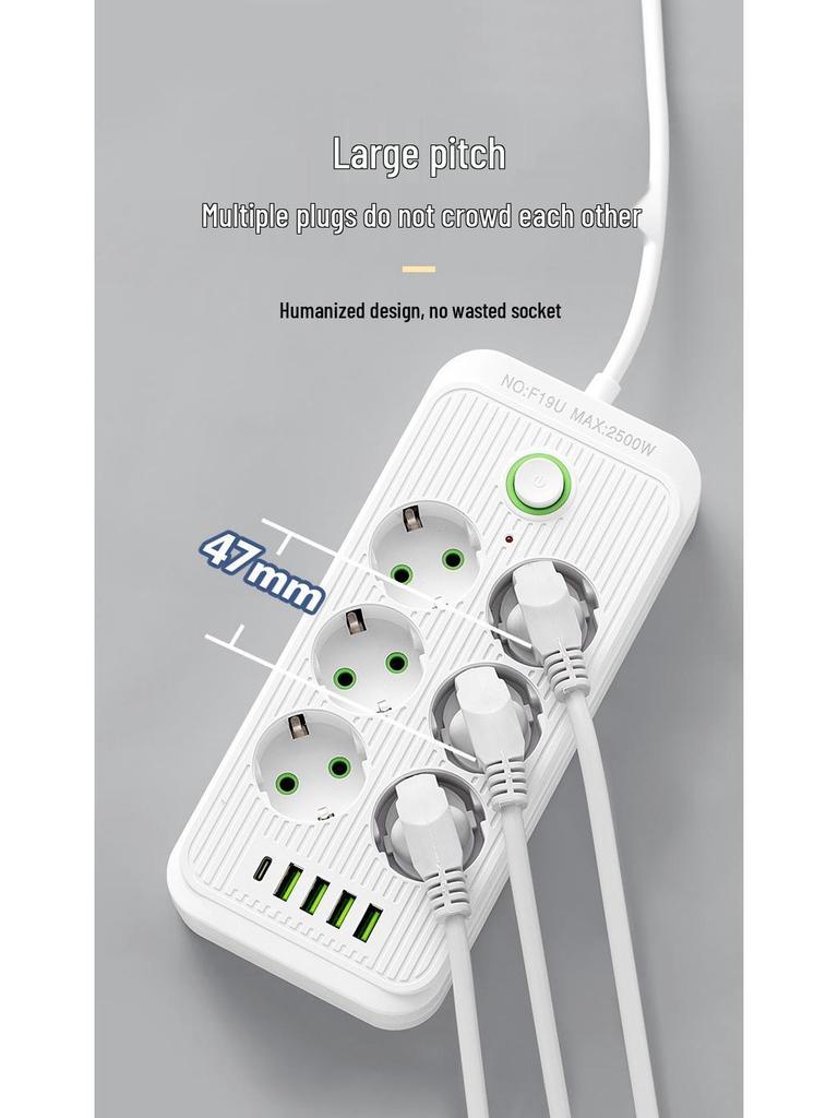 EU Standard USB Power Strip with German Socket and Switch
