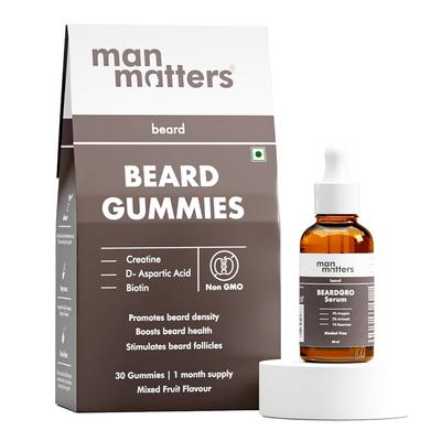 Man Matters BartWuchs Öl-in-Serum 30ml Mit Bart-Gummis 30 Stück | Biotin & Vitamine | Nährt den Bart und fördert dichteres Wachstum