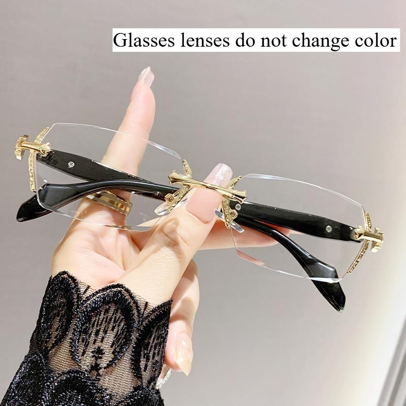 

Y2K Frameless Cut Edge Reading Glasses Neutral and Fashionable Anti Blue Light Glasses Metal Heavy Craftsmanship Versatile 0 Anti blue light
