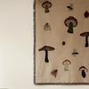 Bohemian Mushroom Tapestry Blanket Vintage Floral Design with Fringed Edges, Neutral Beige Background, All Season Cozy Throw for Bed or Sofa, Bohemian