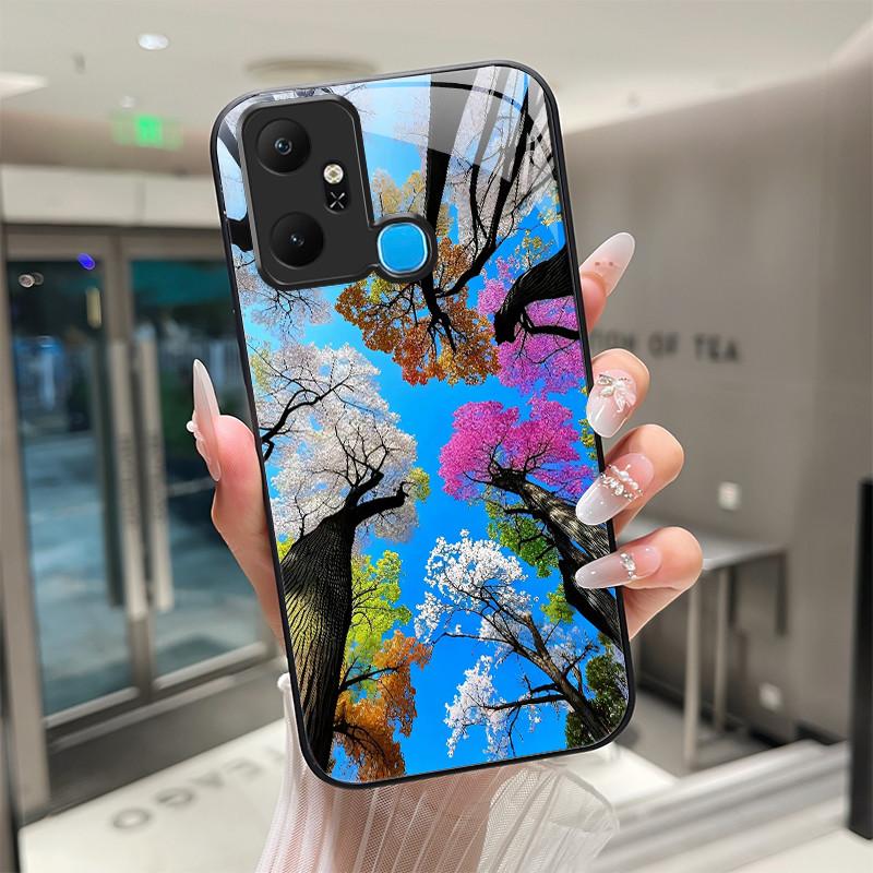 

Beautiful Flower Cute Cats Case For Infinix Smart 6 Plus X6832 X6832C Tempered Glass Phone Case Protective Back Cover Hard Shell Infinix Smart 6 Plus