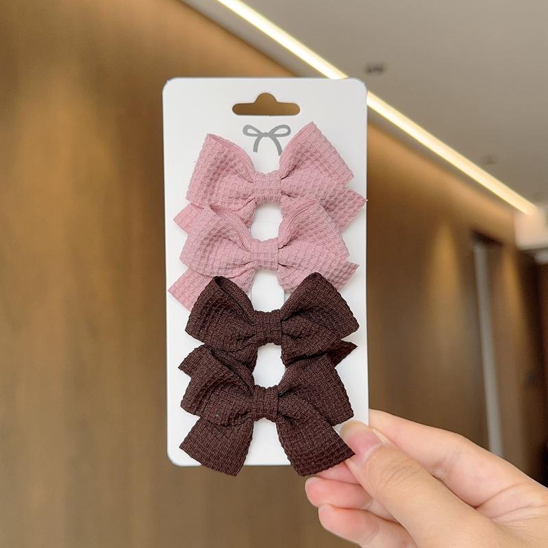 4PCS Soft Cotton Bow Hairpin Girl Sweet Plaid Design Hairpin Color Block Delicate Hairgripe Barrettes Kawaii Child Accessories