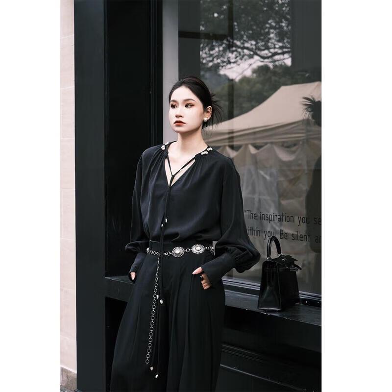 PRASE Lily Island Spring Silk-Blend Linen V-Neck Shirt XL