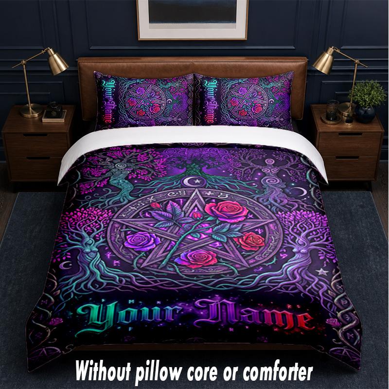Fantasy Magic Theme Custom Text Or Name 3Pcs Bedding Set,1 Flat Sheet & 2 Pillowcases Personalized Home Bedding