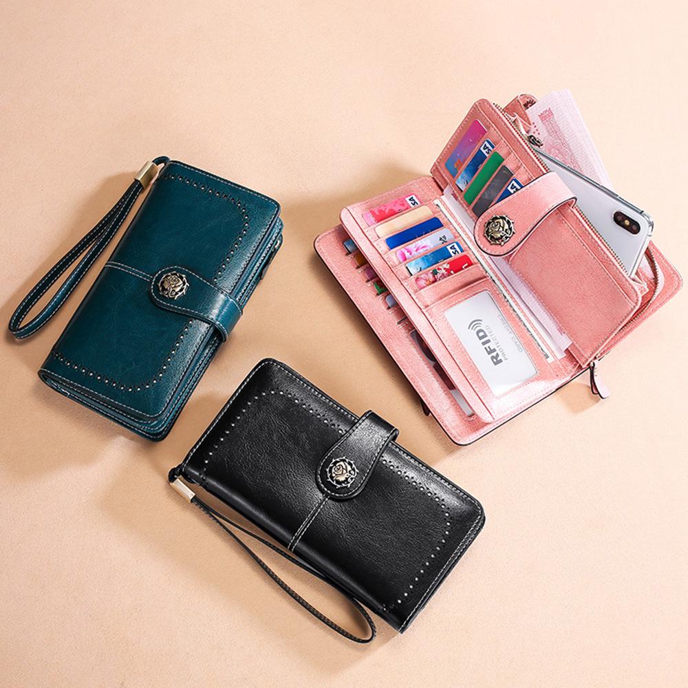 Genuine Leather RFID Women's Long Wallet with Wax Finish