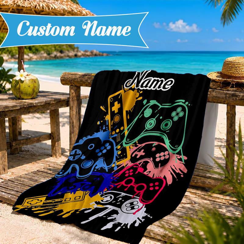 Custom Name Game controller Beach Towel Microfiber Beach Towel, Lightweight and Quick-Dry, for Summer Travel, Swimming Pool Gift