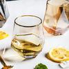 2pcs Set 11OZ Creative Stylish Rolling Golden Edged Glasses Transparent Hexagonal Glass for Home Bar Club Restaurant Water Cups