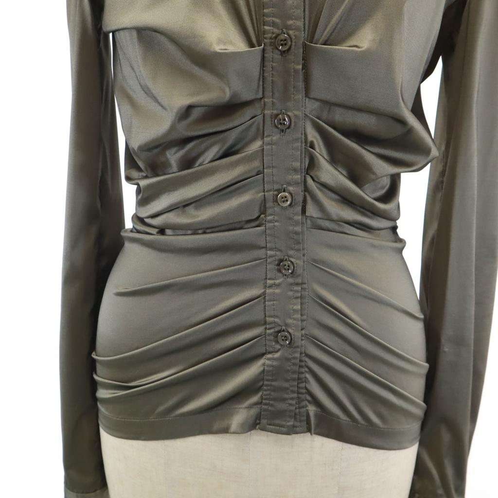 Givenchy Made In Italy Long Sleeve Tack Shirt 36 Brown Gray Blouse Women Used