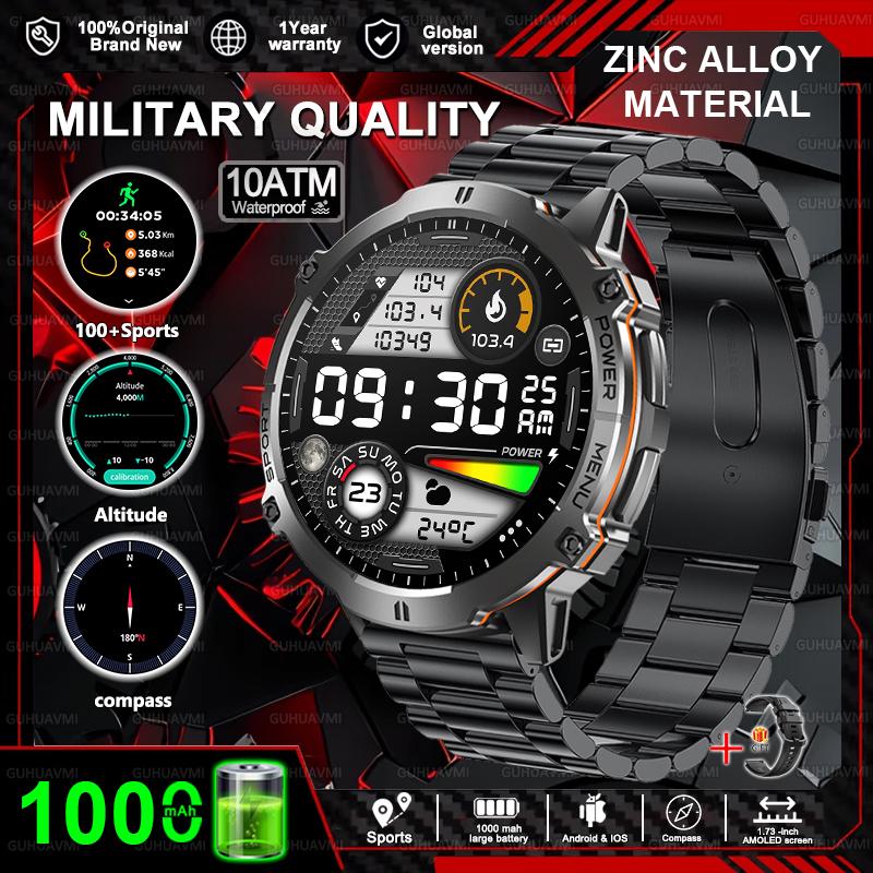 New Military 1000mAh Battery Smart Watch HD AMOLED Screen GPS track 10ATM Waterproof Compass BT Call Sports Smartwatch Men
