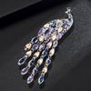Elegant Long Tail Crystal Peacocks Brooch Party Jewelry Elegant Corsage Pin Alloy Texture Perfect for Wedding and Evening