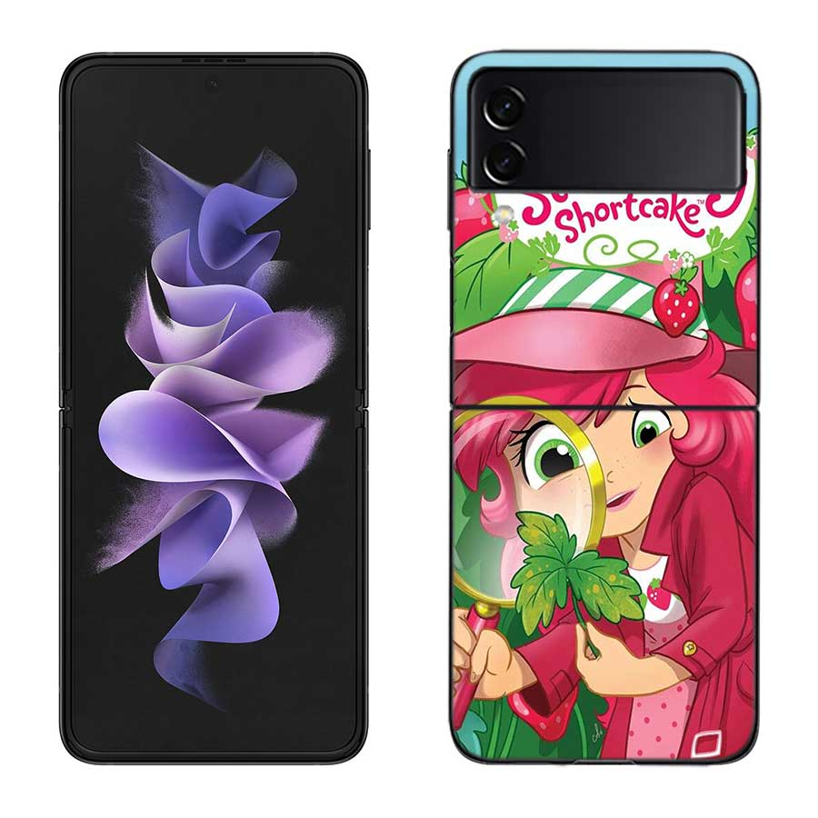 S-Strawberry Cute S-Shortcak Case for Samsung Galaxy Z Flip 6 5G Z Flip 5 4 3 5G Black Hard Cell Phone Cover Luxury PC Shell Coq