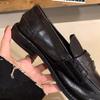 Hair, high-end cowhide version~ horse leather retro polished small gold coin loafer single shoes women's small leather shoes