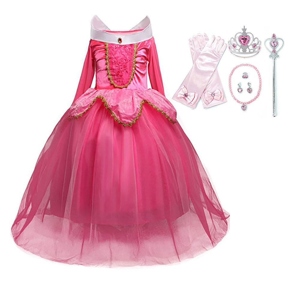 Girl Aurora Dress Sleeping Beauty Costume Kids Princess Dress Children Halloween Birthday Party Outfit Clothes