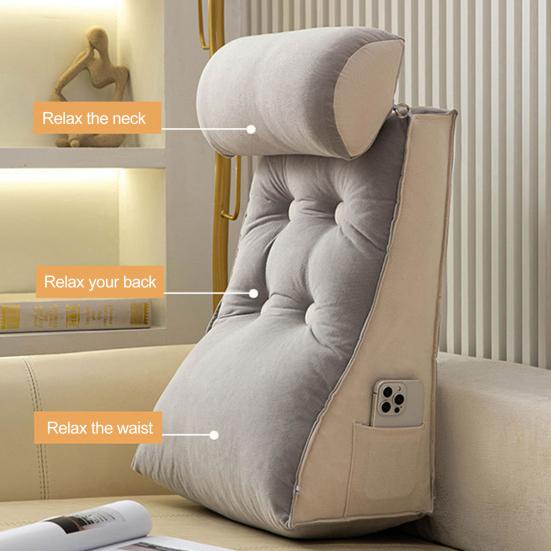 Bed Wedge Pillow for Sleeping Reading Acid Reflux Supportive Backrest Leg Neck Cushion with Side Pockets Multifunctional Sofa Pillow
