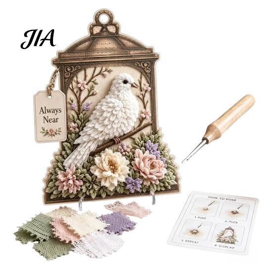 Handgemachtes Blume Vogel Handwerk 3D Stoff Stecherei Kunst-Kit, DIY Erinnerungs-Laterne Florales Einweihungsgeschenk für Naturliebhaber Und Muster, Punch Needle