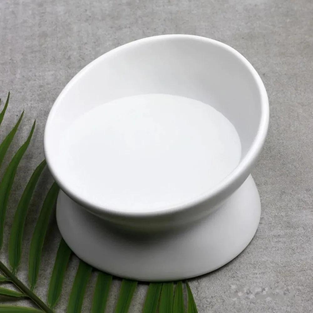 Bowl for cats and dogs of small breeds BARQ Sfera, ceramic, inclined, on a stand (White)