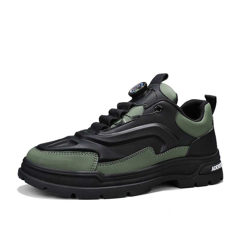 

Men s shoes four seasons new trend leather board shoes fashion color matching casual sports shoes rotating button tooling Martin shoes 39