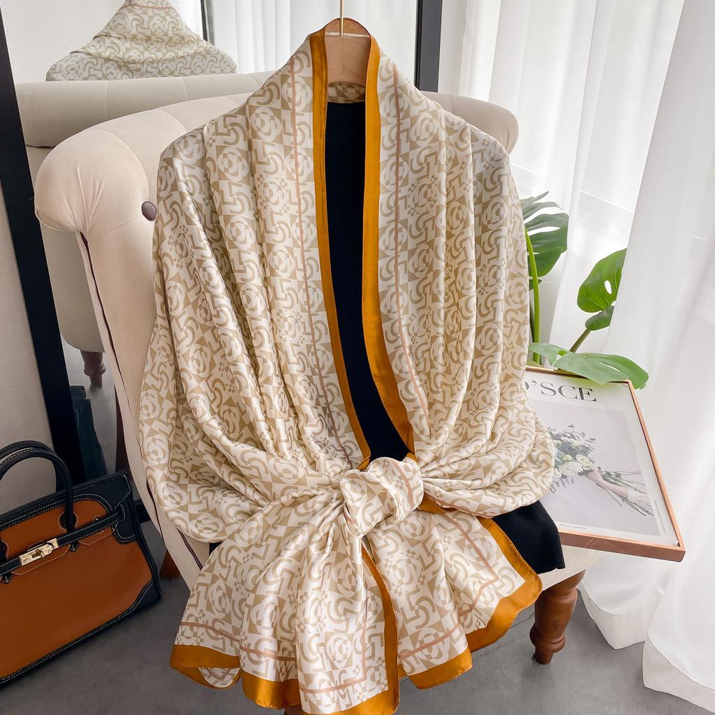 180*90cm Muffler Fashion Luxury Brand Scarf Women New Style Fashion Color Matching Print Silk Lady Popular Headcloth Beach Shawl