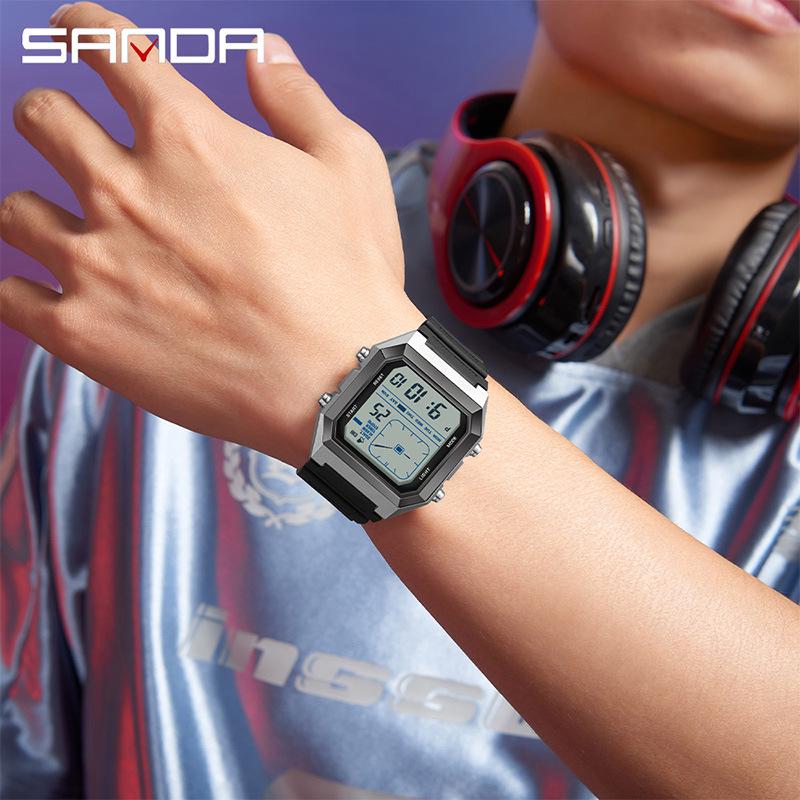 Waterproof Sanda Youth Watch - Simple, Trendy, Square Design with Analog Hands & Light-up Feature