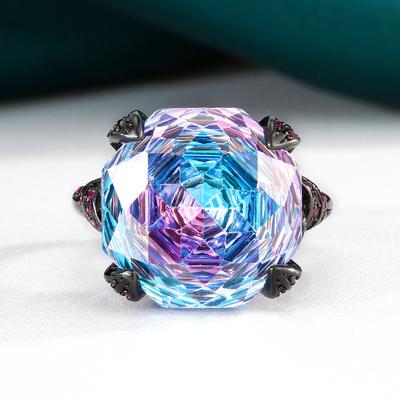 Bijoux Fond Cuivre Plaqué Or Imitation Taille Rose Changement Graduel de Couleur Or Noir Bague Rétro 16mm