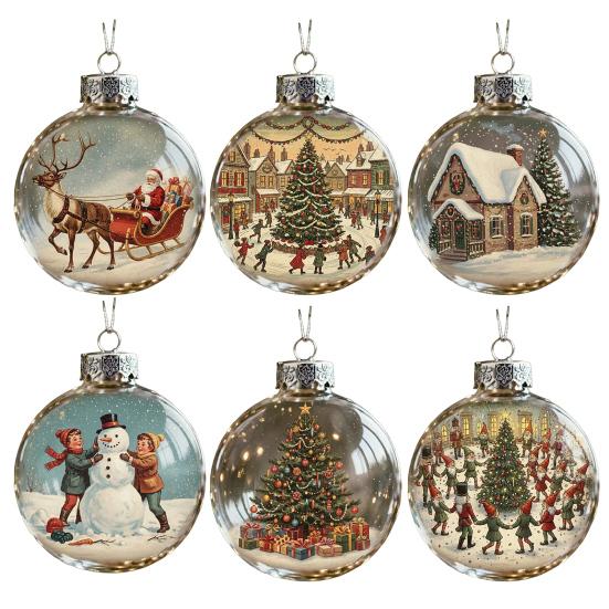 Vintage Christmas Baubles Plastic Hanging Ornaments with Classic Holiday Designs Festive Tree Decor for Home Office Party