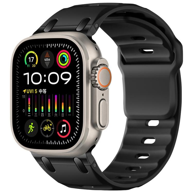 Customised Step-Style Solid Colour Silicone Sport Watch Band For Apple Watch 49mm/46mm/45mm/44mm, Adjustable Replacement Wrist Strap