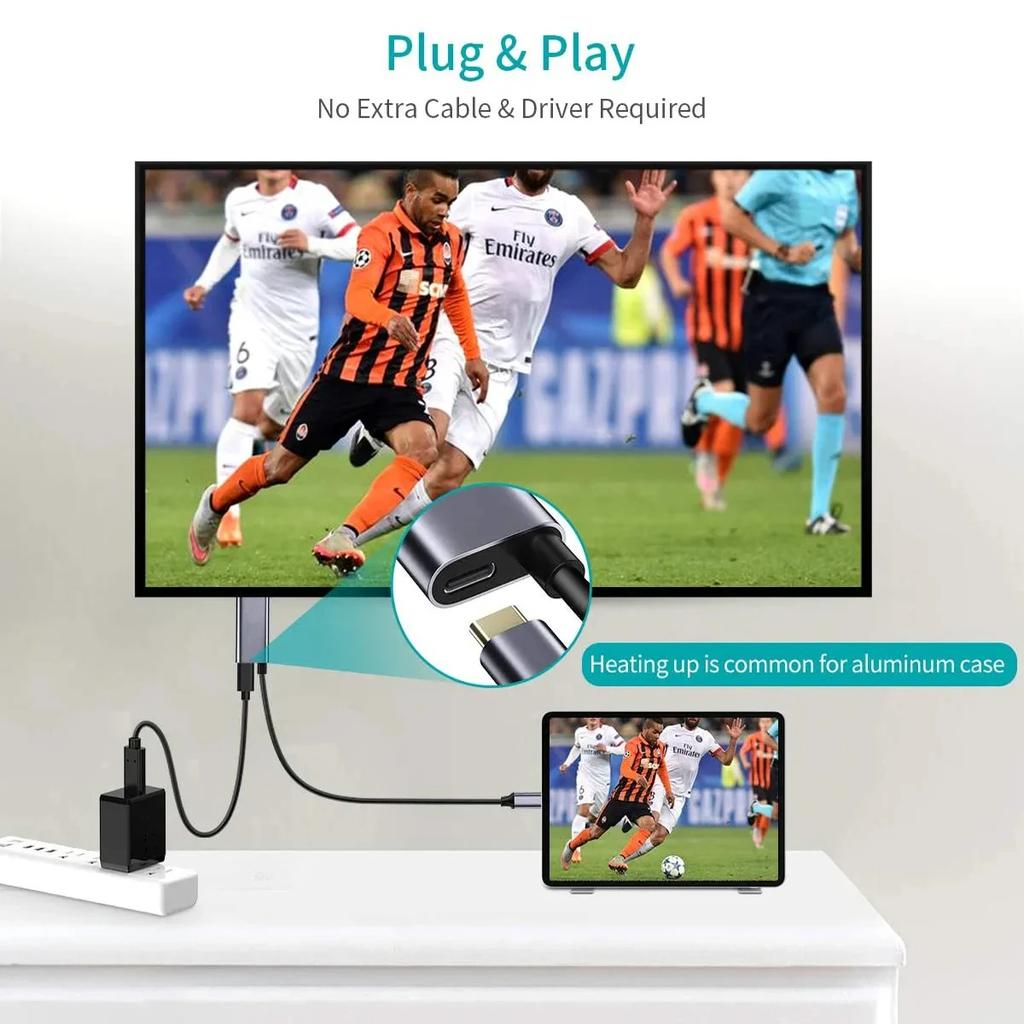 4K 60Hz Type C to HDMI Compatible Video Cable With 100W PD Fast Charging Adapter Type C to HD 1.8m Cable for Home Office Laptops