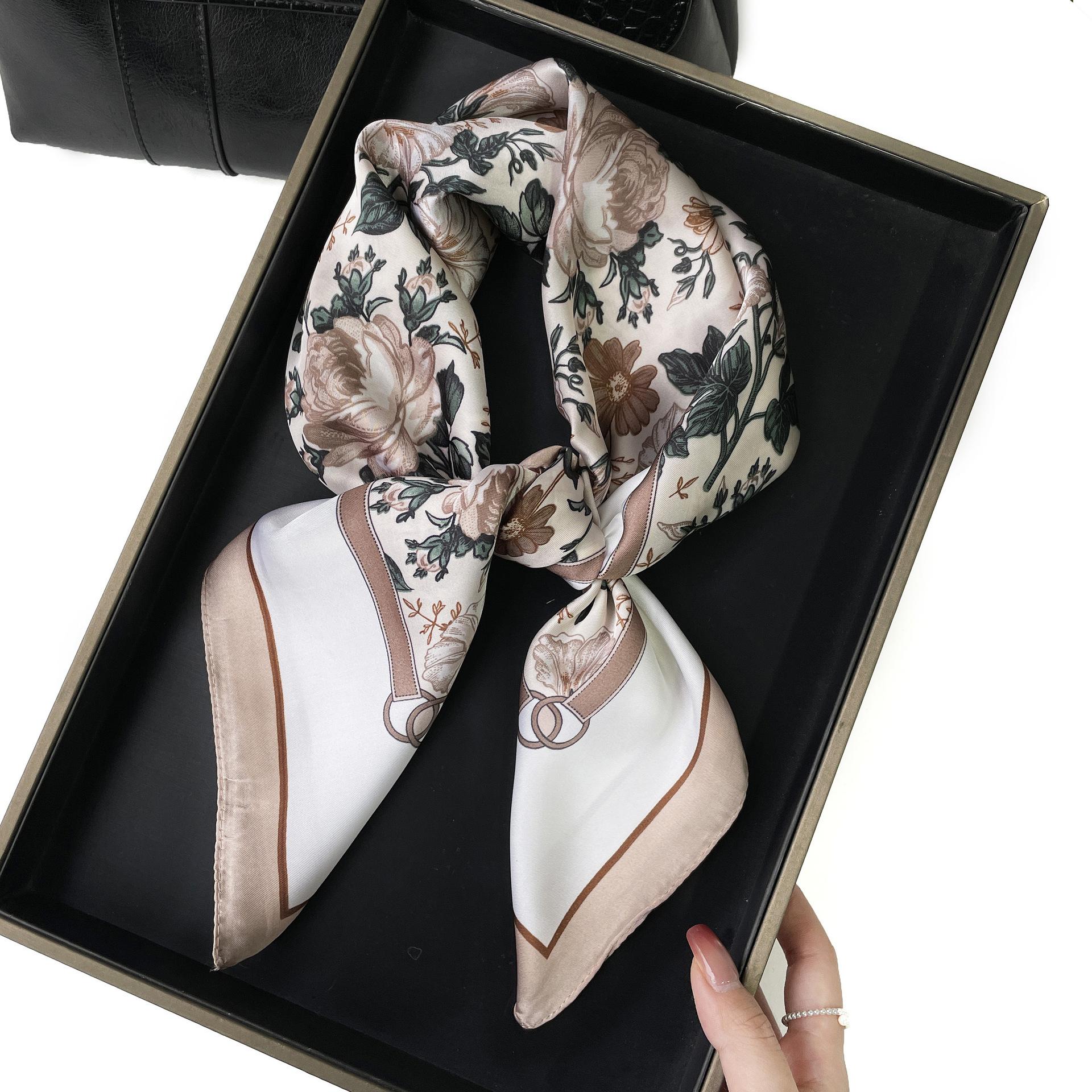 2026 new imitation silk small square scarf women s satin flower printed silk scarf women s professional decorative scarf scarf shawl 70*70cm