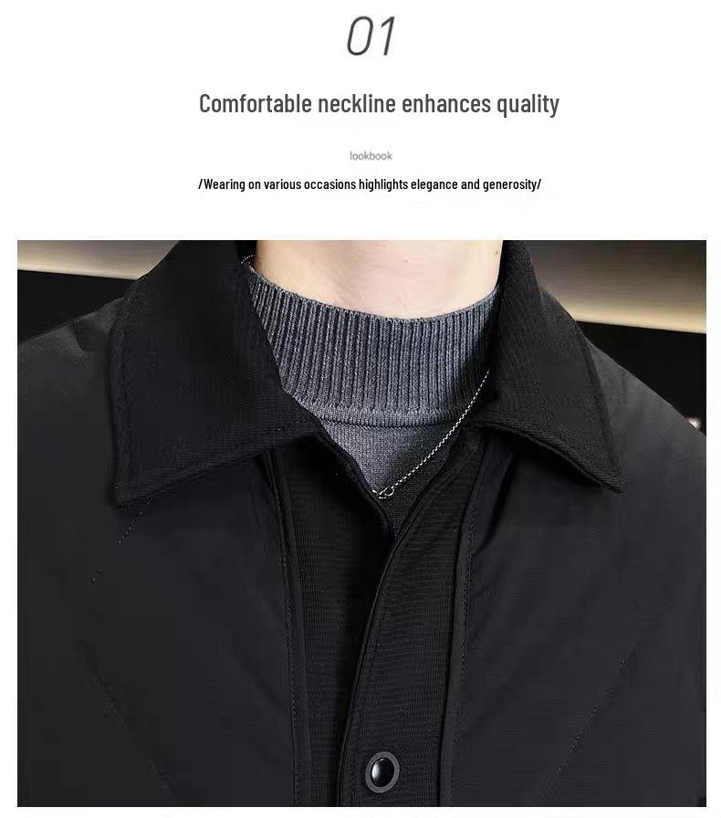 Herren Winter/Herbst Leichte Jacke im Hemdstil mit Daunenfüllung (weiße Entendaune), Neuer lockerer Schnitt, Große Größen Arbeitskleidung.