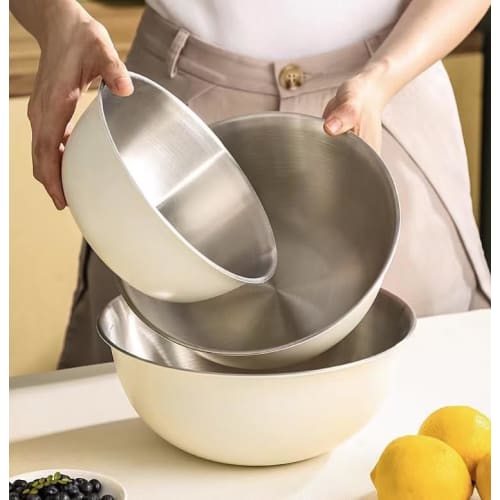 

Stainless steel bowl and colander set, heat-resistant bowl and colander set, 3 sizes, easy-to-drain colander and bowl set, stylish kitchen cooking sup