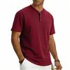 Men Henley Neck Short Sleeve T Shirt With Chest Pocket Casual Solid Color Tops