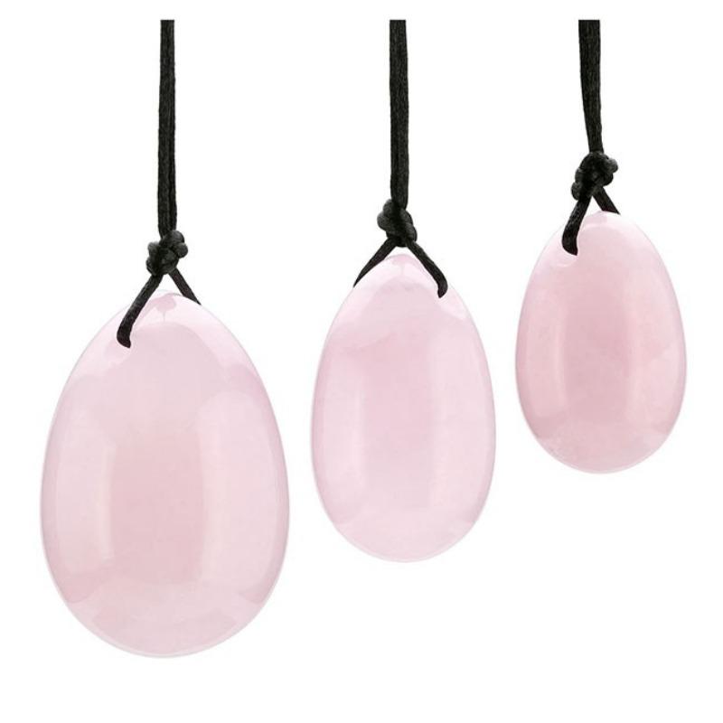 Yoni Eggs - 3 Sizes Crystal Massage Eggs,Drilled, with Unwaxed String,Made of Natural Rose Quartz Jade for Yoni PC Muscles Massage
