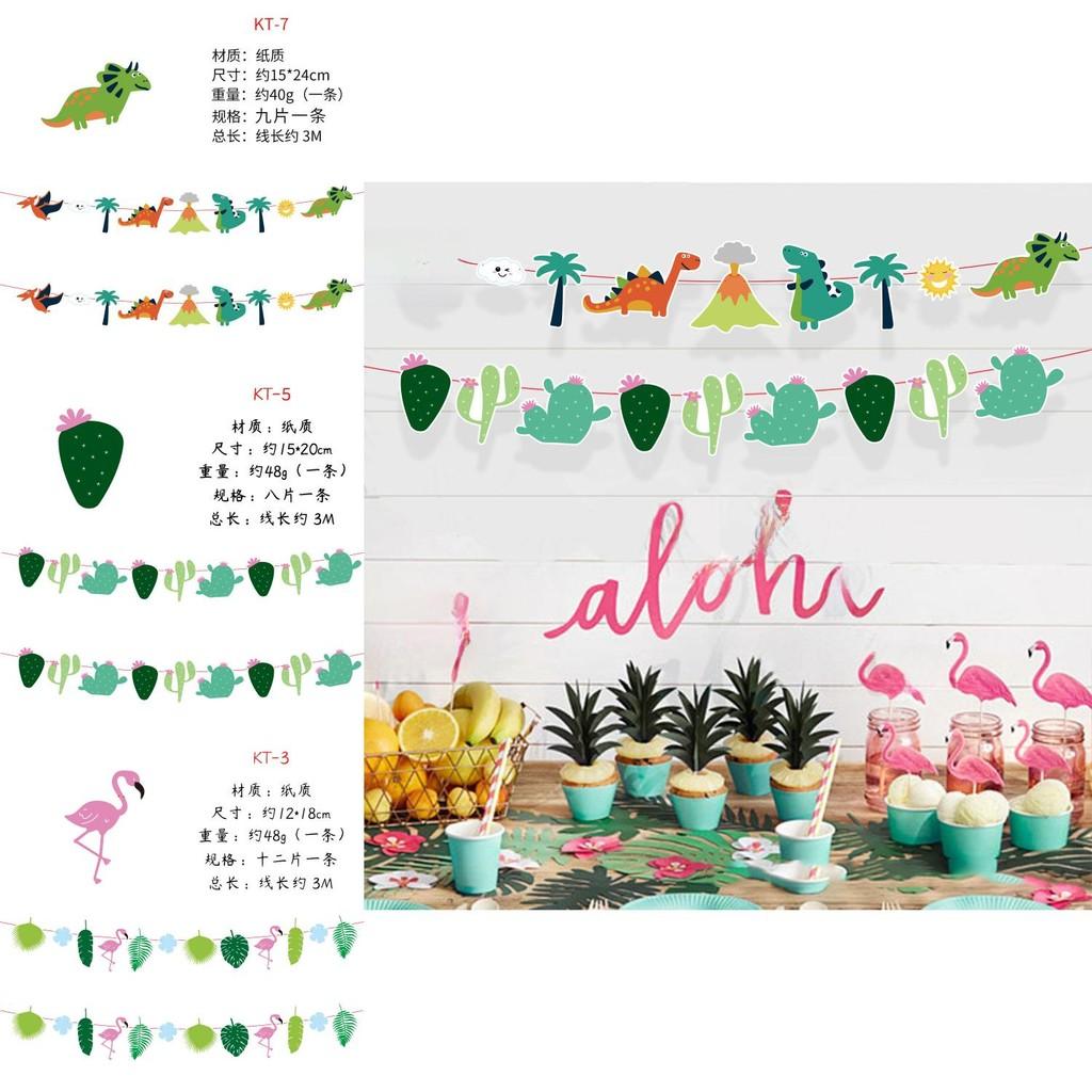 Flamingo And Playful Dinosaur Paper Decoration Garlands For Colorful Kids Birthday Parties