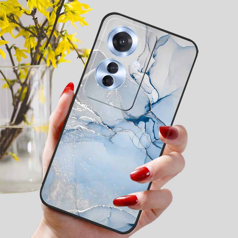 Phone Cover for OPPO Reno11 F 5G Case Black Silicone TPU Fashion Marble Print Shells for Oppo Reno 11F Protective Capa Soft Bags