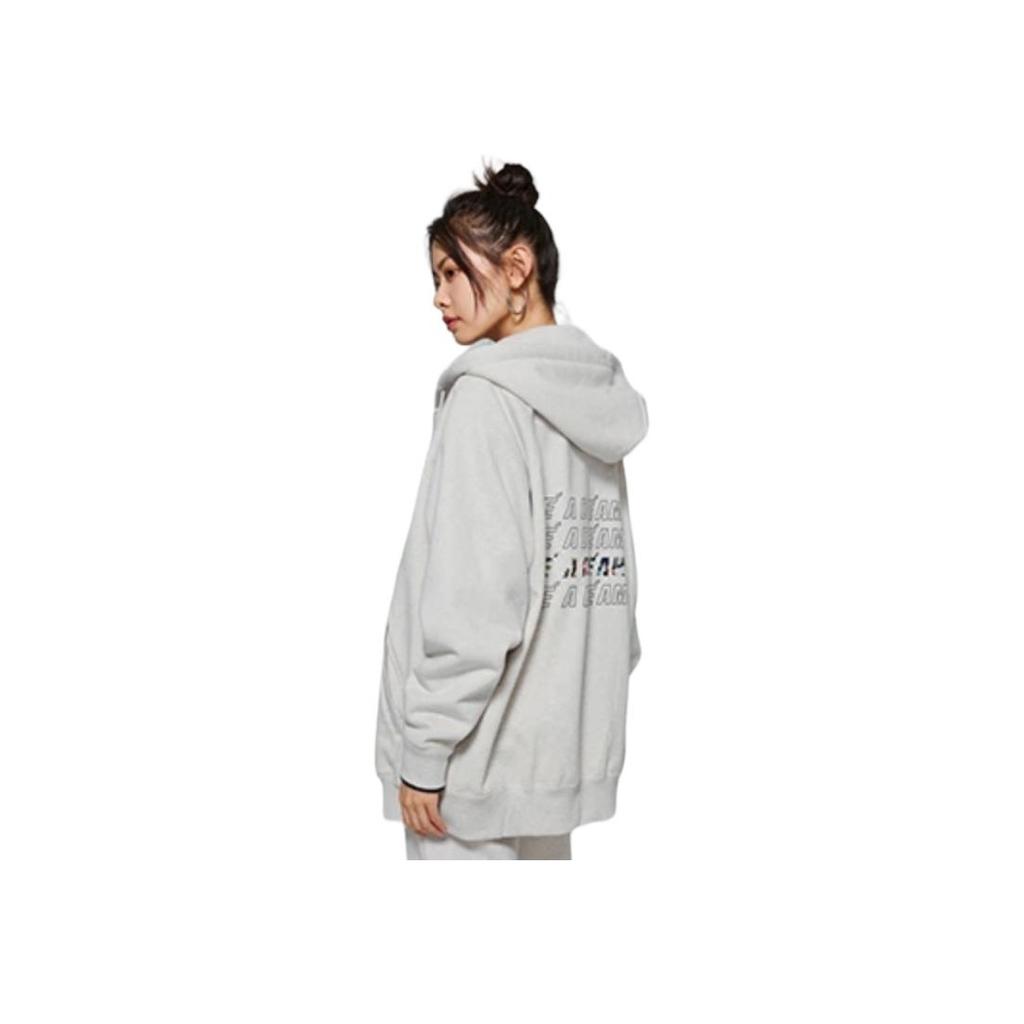 Li-Ning Wade Series Solid Color Hoodie With Zip and Letter Print Unisex Hoodies Gray AWDSI35-2