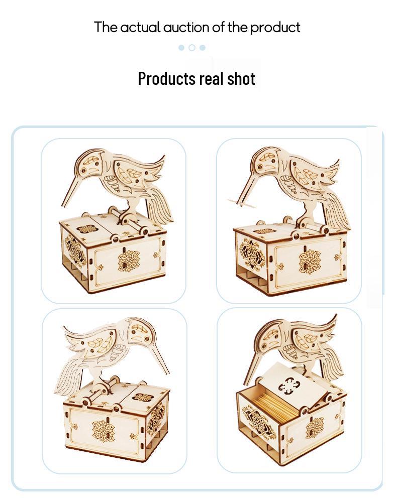 Wooden Woodpecker Toothpick Holder 3D Puzzle DIY Creative Building Blocks Toy