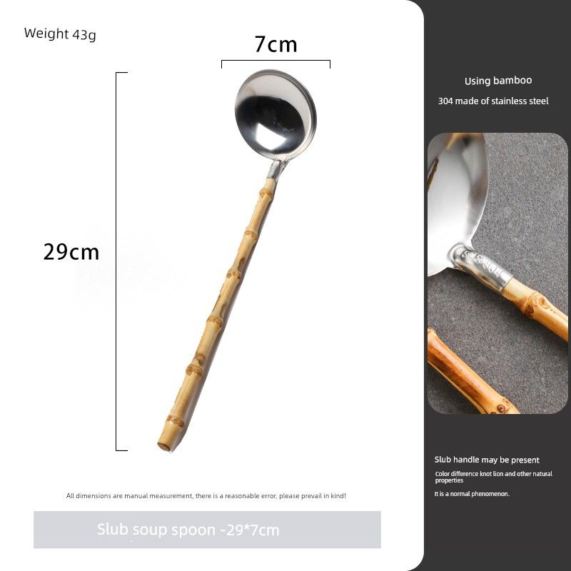 

Colander 304 Stainless Steel Spoon Commercial Catering Japanese Style Tableware Long Handle Hot Pot Special Foaming Fine Mesh Ladle Oil Filter Bamboo Stainless Steel Spoon