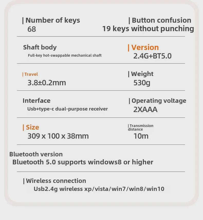 Kostenlose Wolf K68 Dual-Mode Bluetooth Mechanische Tastatur mit Hot-Swap-Tasten und individuellen Farboptionen