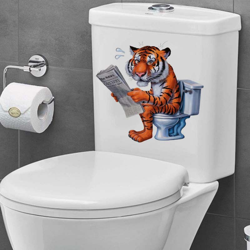 Funny Cat Dog Fox Tiger Animal on the Toilet Sticker Bathroom Toilet Cover Sticker Wall Sticker WC Home BathRoom Waterproof Decoration S353